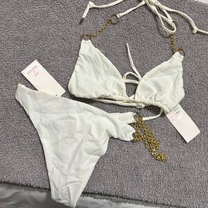 White Bikini with gold chains